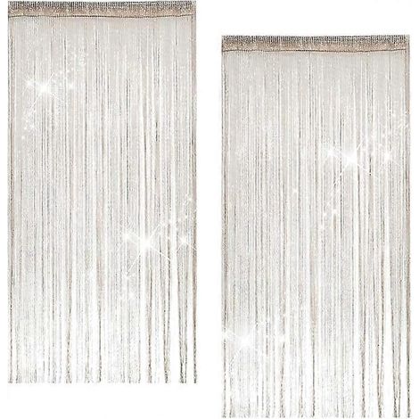 Rideau décoratif à franges pour porte, panneau mural, séparateur de pièce, store, paravent à pompons, 100 x 200 cm (Champagne18) (1/5)