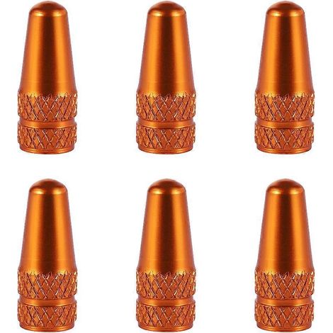 VORCOOL Lot de 6 bouchons de valve français en alliage d'aluminium pour pneus de VTT et vélo de route (orange)-1.70X0.60X0.60CM-Orange (1/4)