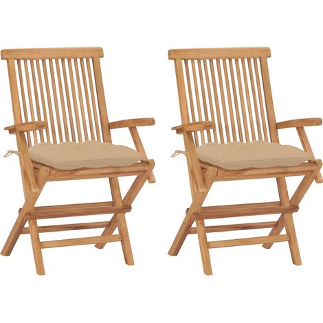 FIMEI Chaises de jardin avec coussins beige 2 pcs Bois de teck massif (1/5)