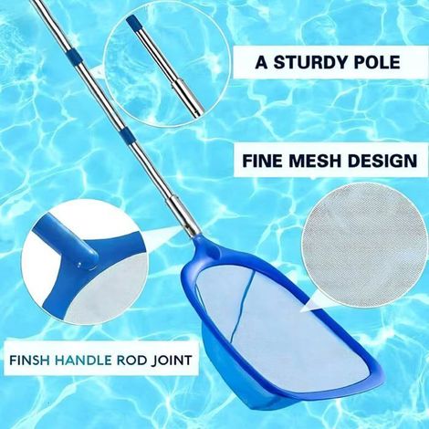 Épuisette piscine manche télescopique 220 cm avec brosse, maille fine pour piscine, spa, bassin, jacuzzi (1/5)