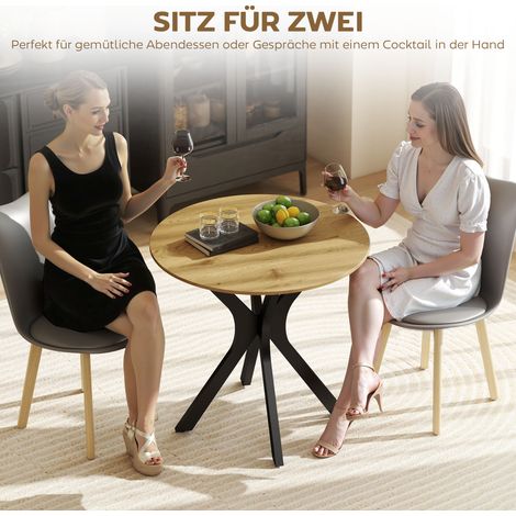 Table de repas ronde design contemporain en bois massif naturel 78x78x75 cm pour cuisine ou salon (1/4)