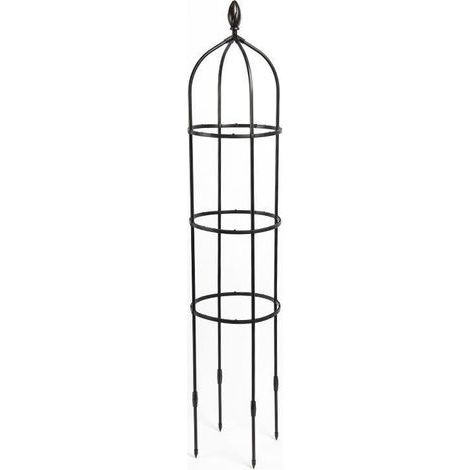 Metallener Gartenobelisk für Kletterpflanzen – Langes, mit Kunststoff ummanteltes Stahlblech – Hohe Stütze mit 4 vertikalen Pfählen