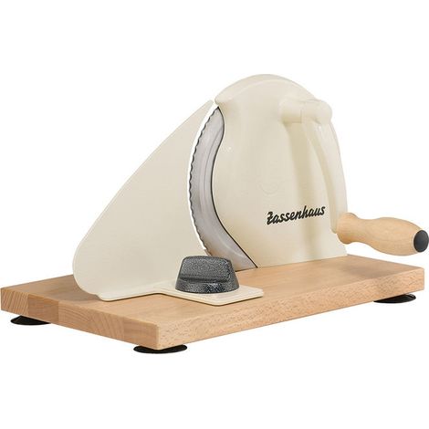 Zassenhaus M072082 Classic Affettatrice manuale per pane spessore taglio regolabile da 1 a 18 mm lama in acciaio inossidabile Made in Solingen 4 piedini antiscivolo colore Crema