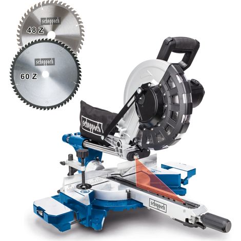 Scheppach Scie à onglet avec démarrage progressif & laser HM254 - 2000 W - Lame Ø255 mm - Largeur/hauteur de coupe 340 x 90 mm - Scie radiale - 2ème lame incluse