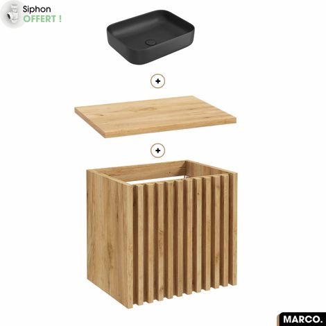 Ensemble meuble sous vasque avec vasque à poser - Siphon OFFERT MARCO OAK 60 x 56 x 45 cm (1/5)