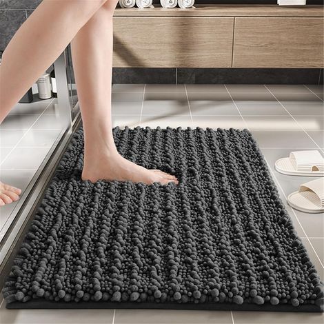 Non-slip bath mat, chenille bathroom mat, washable, suitable for shower and bathtub (black, 40x60cm) (1/5)