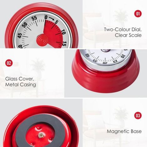 Minuteur Visuel - Minuteur Cuisine Mécanique 60 Minutes - Base Magnétique - Compte à Rebours Sans Piles - Pour Cuisine Bureau École (1/5)