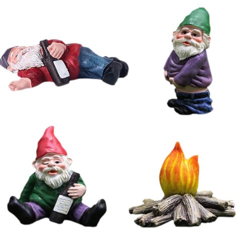 Gnome Statues - Resin - Outdoor Garden Decoration - Lawn and Fairy Garden Use - 4 Pieces (1/5)