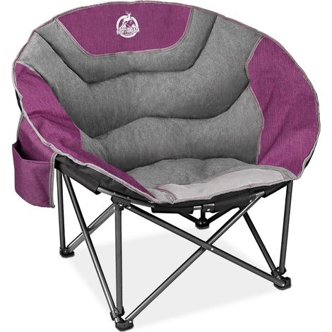 Chaise de camping taille XXL, chaise ronde surdimensionnée, soucoupe rembourrée pliante avec poche latérale, capacité de 226,8 kg pour extérieur, randonnée, pêche, pique-nique, pelouse (1/5)