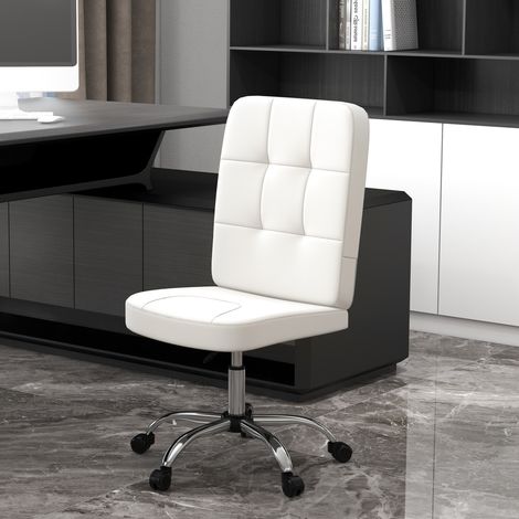 Chaise Bureau Sans Accoudoirs Pivotante Cuir Synthétique Hauteur Réglable 45x59x90-100 Rangement Travail Blanc