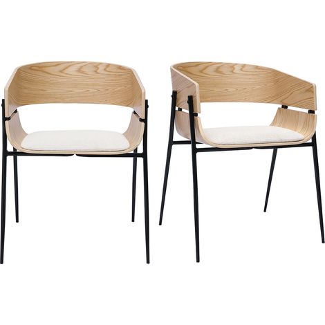 Chaises design bois clair et tissu chenille beige (lot de 2) WESS