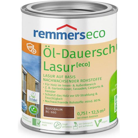 Remmers Öl-Dauerschutz-Lasur [eco] nussbaum, 0,75 Liter, Öko Holzlasur für innen und außen, ökologisch, nachhaltig, vegan, bienenverträglich
