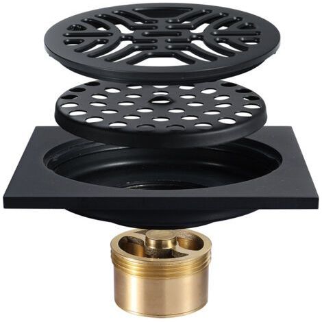 Floor drain - Bathroom floor drain - Outdoor floor drain - Thickened balcony outdoor floor drain anti-blocking, anti-insect and anti-odor 100 × 100 mm black (1/5)