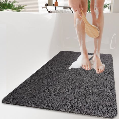 Tapis de douche antidérapant, tapis de sol pour douche en luffa, tapis de baignoire, tapis de sol pour toilettes, 50 x 80 cm, gris et noir (1/4)