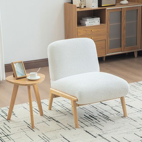 Chaise lounge en tissu scandinave – Tissu chenille doux et cadre en bois solide,idéal pour le salon et la chambre,ivoire (1/5)