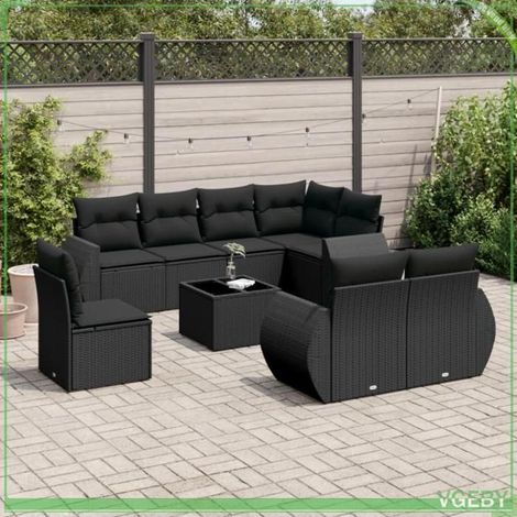 Salon de jardin - FAF7291712421013 - Résine tressée noir - Ensemble 9 pcs modulable - Rangement étanche (1/3)