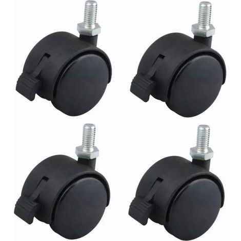 4 x 40-mm-Lenkrollen mit Bremse, schwarzes Nylon, M8x15-Schraubbefestigung, Tragkraft 40 kg pro Rolle (1/2)
