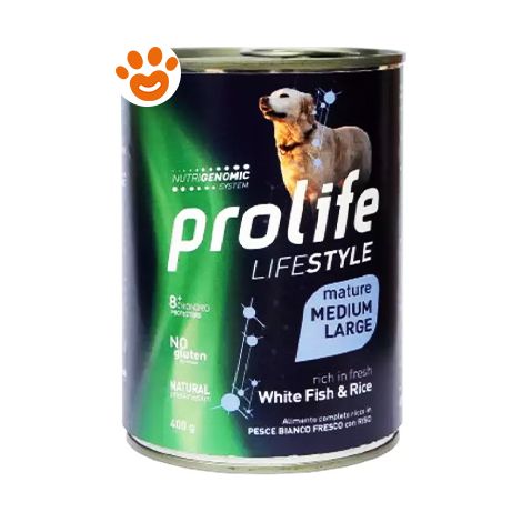 Prolife Dog Lifestyle Adult Mature Medium Large Pesce Bianco e Riso - Prolife Dog Lifestyle Adult Mature Medium Large Pesce Bianco e Riso - Lattina Da 400 Gr (1/3)