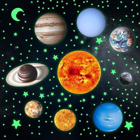 Stickers muraux planètes, stickers phosphorescents, stickers muraux fluorescents colorés (1/5)