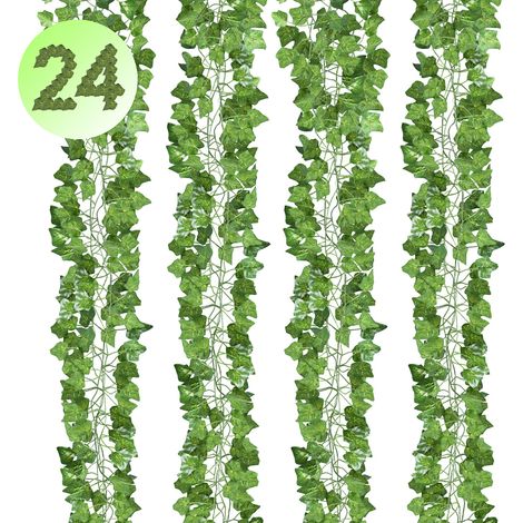 Wolketon 24x Piante sospese artificiali 2.4 metri edera a foglie verdi seta decorazione per cucina casa giardino ufficio