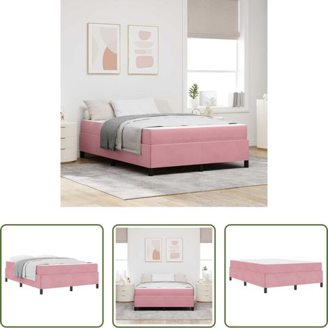 Lits en bois - Cadre de lit avec matelas Rose 140 x 190 cm tissu (1/5)