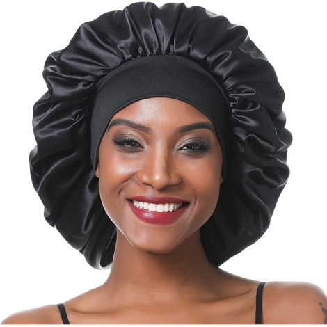 Bonnet de nuit en satin large et élastique pour femmes aux cheveux longs et bouclés (1/5)