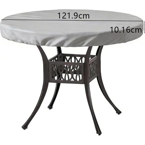 Housse de table ronde Oxford 600D résistante aux intempéries (121,9 x 10,16 cm) Tissu Oxford 600D, revêtement imperméable, couleur grise, forme ronde, protège de la pluie et de la poussière (1/5)