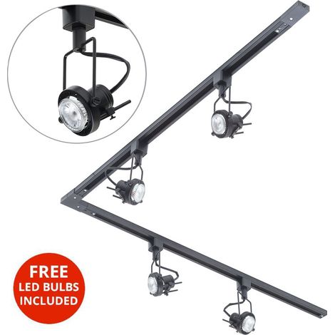 Litecraft 2M L Shape Track Light With 4 Greenwich Fixture & LED Bulbs - Black (1/4)
