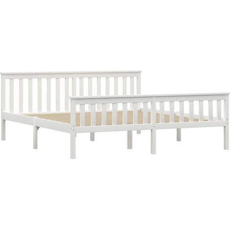 Bed Frame  White  Solid pinewood frame, plywood slats  Super King vidaXL