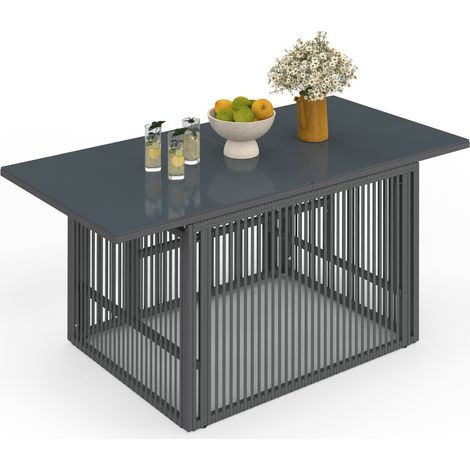 Rechteckiger aufklappbarer niedriger Gartentisch 100 cm RIO Metallstruktur und Seil anthrazitgrau
