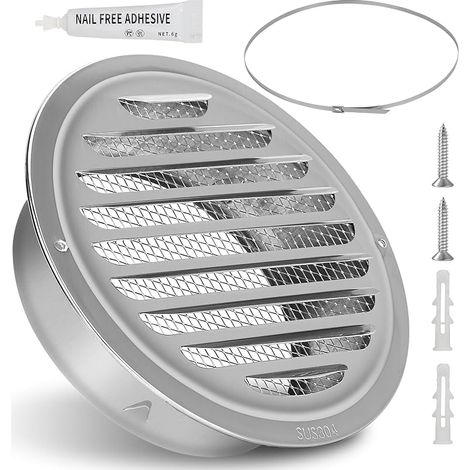 Grille de Ventilation 150mm Ronde Inox avec Métallique Fine Maille pour Cuisine, Salle de Bain, Exterieur (1/5)