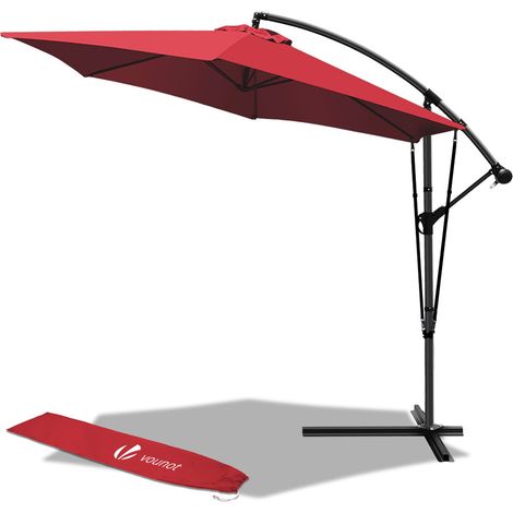 VOUNOT® 300 cm Ampelschirm, Sonnenschirm mit Windsicherung und Schutzhülle, Rot
