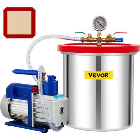 Pompe à vide 141 L/min chambre à vide 19 L avec pompe rotative à un étage 5 CFM 1/3 HP kit d'outils à air CVC pour stabiliser le bois, dégazer les silicones, les époxy, les huiles essentielles (1/5)