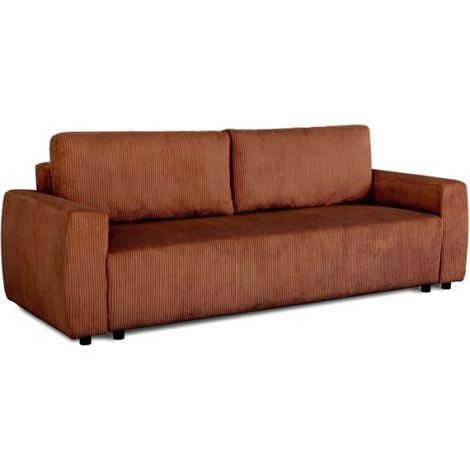 Canapé convertible - 3 places - PHARELL - Tissu Velours côtelé Terracotta - Coffre - 231 x 84 x 91 cm (1/5)