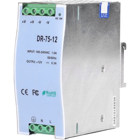 Alimentation LED régulée et ajustable série DR-75, montage sur rail DIN, référence DR-75-12 (1/5)