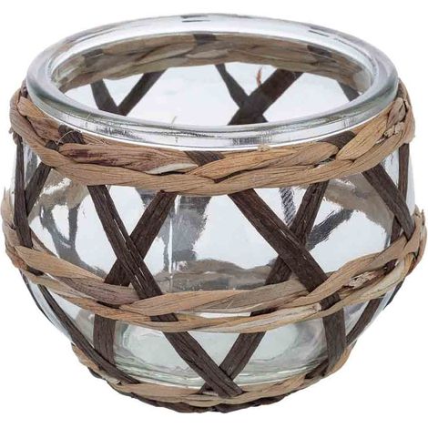 Portavelas de vidrio forrado de fibras naturales marrón D11x8.5h cm (1/5)