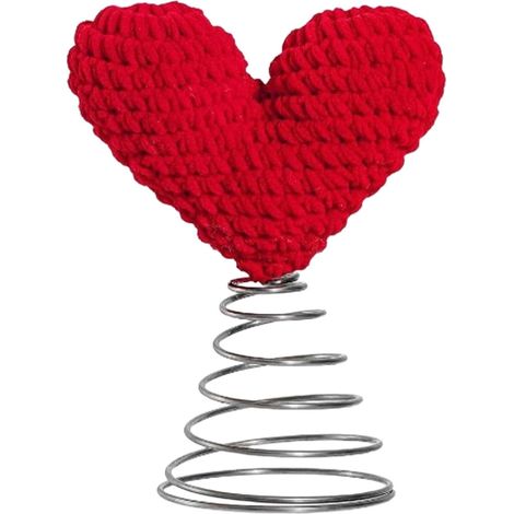 Coeur - Guirlande De Décoration Pour Sommet D'Arbre - Tricoté À La Main - Base En Spirale - Rouge - 6,3 x 8,3 cm - 1 Pièce (1/5)