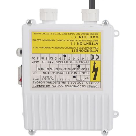 Boîtier de commande avec disjoncteur thermique intégré pour pompes d'aspiration domestiques submersibles de puits profonds 0,75 kW 1 CV 40 µF 18 A, prise UE 220 V (1/5)