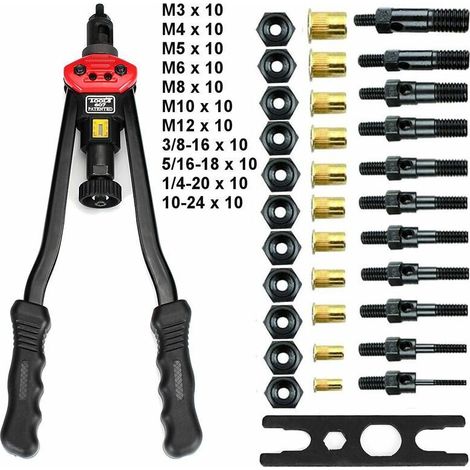 M3-M12 Ensemble d'outils de rivetage Kits de rivetage d'écrou Accessoires d'insertion d'écrou de rivet (1/5)