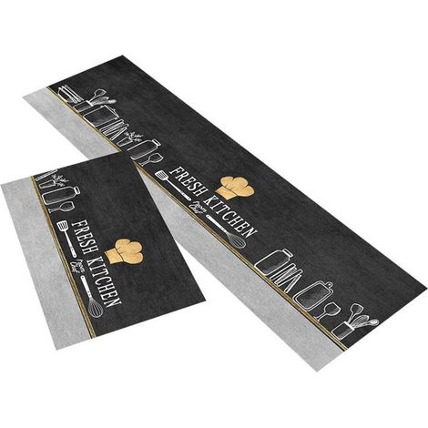 Set aus 2 rutschfesten Küchenläufern – 40 x 60 cm und 40 x 120 cm – Farbe Grau