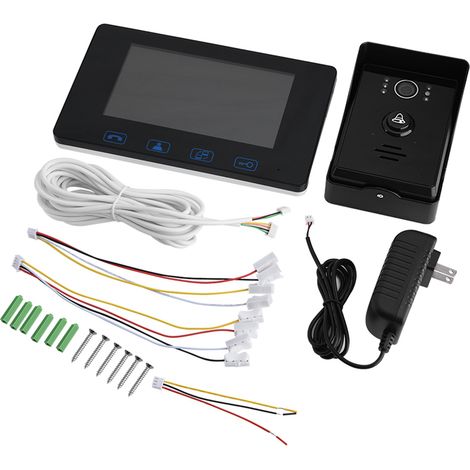 Kit de visiophone filaire HD 1,3 Mpx, angle 150°, sonnette avec écran, clé mécanique, prise américaine, noir (1/5)