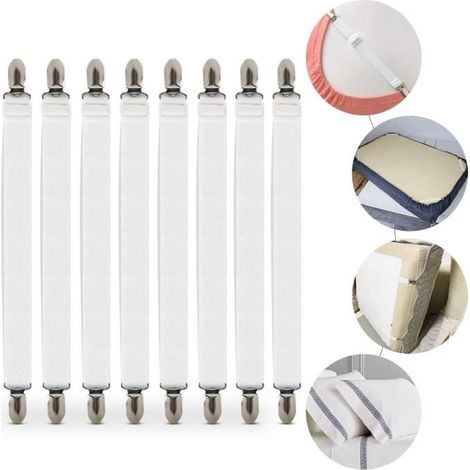 HONORNIC - Attache Draps de Lit, 8pcs Tendeur Drap Sangles de Maintien de Drap Réglable, Fixateur de Drap pour Lit ou Canapé d'angle, Sangles
