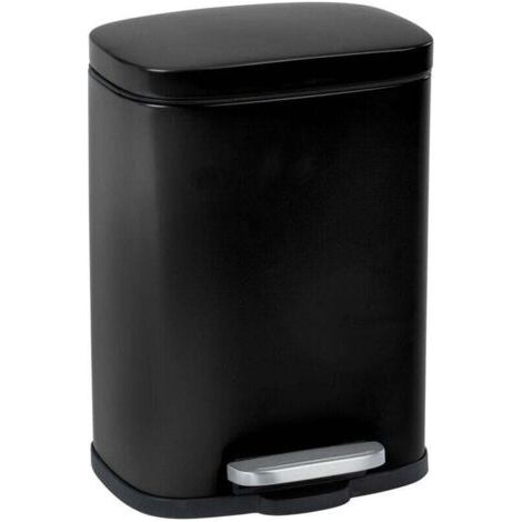 QORVA-Poubelle à pédale design Leno avec frein de chute "easy close", petite poubelle salle de bain capacité 5L, Acier Inox, 21,5x19x29,5 cm, noir