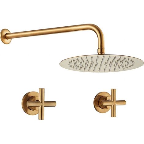 Unterputz-Zweigriff-Duscharmatur CARBINI gebürstetes gold Duschkopf Ø 20cm