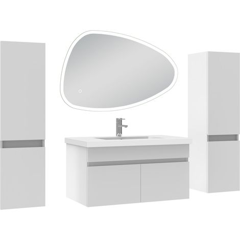 Ocean meubles simple vasque 80cm colonnex2 + vasque + miroir 3 couleurs lumineux Blanc