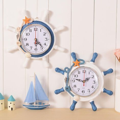Horloge Murale Méditerranéenne, Horloge à Tic-tac sur Le Thème deet de la Plage, avec Coque en Corde, Décoration pour Chambre à Coucher, Décoration Murale de la Maison, Couleur (Z)