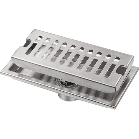 Floor Drain - Silver 200mm x 100mm Stainless Steel Rectangle Floor Drain, Large Displacement, Removable Strainer, Floor Drain with Deodorant for Toilet, Bathroom, Kitchen (1/5)