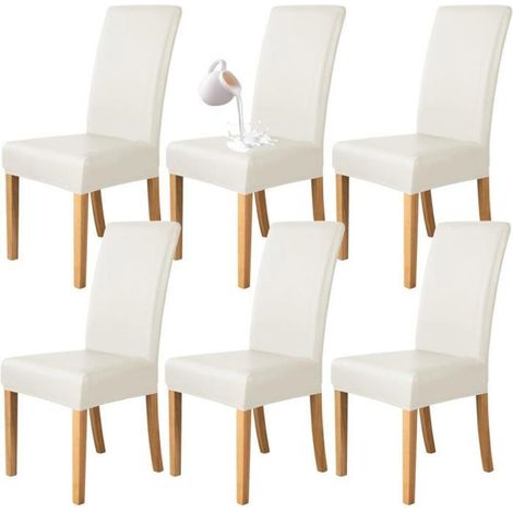 6 PCS Housse De Chaise PU Cuir, Imperméable Housses De Chaise De Salle à Manger Extensible Universel Cuisine Couverture De Chaise (1/5)