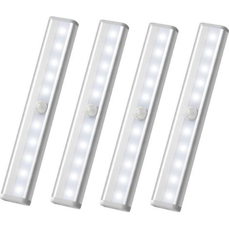 Batteriebetriebener LED-Bewegungsmelder für den Innenbereich 4-teilige kabellose Schrankbeleuchtung LED-Streifenbeleuchtung für Treppen Schränke (1/4)