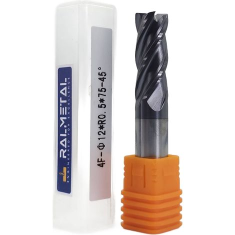 Fresa radiale in metallo duro integrale Fi12 x R0.5 x 75 mm - 45 HRC (1/4)